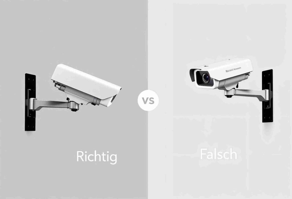 Vergleich zwischen einer richtig und falsch platzierten Überwachungskamera