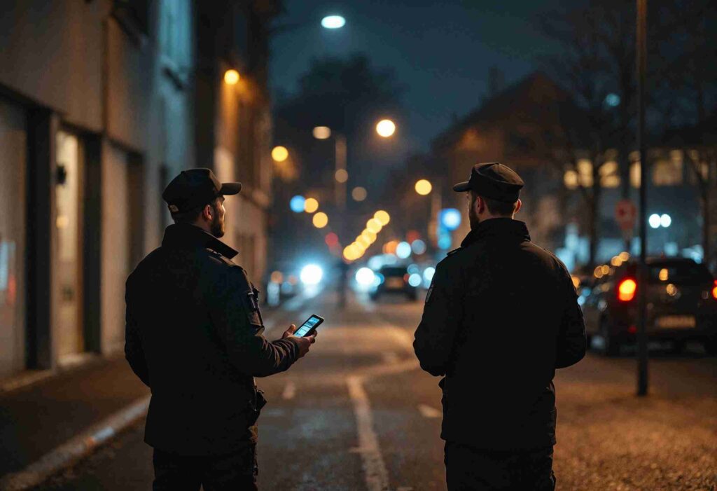 Sicherheitsdienst Berlin bei einer Nachtstreife im Gewerbegebiet