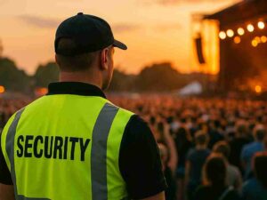 Subunternehmer im Sicherheitsdienst auf einem Konzert in Berlin